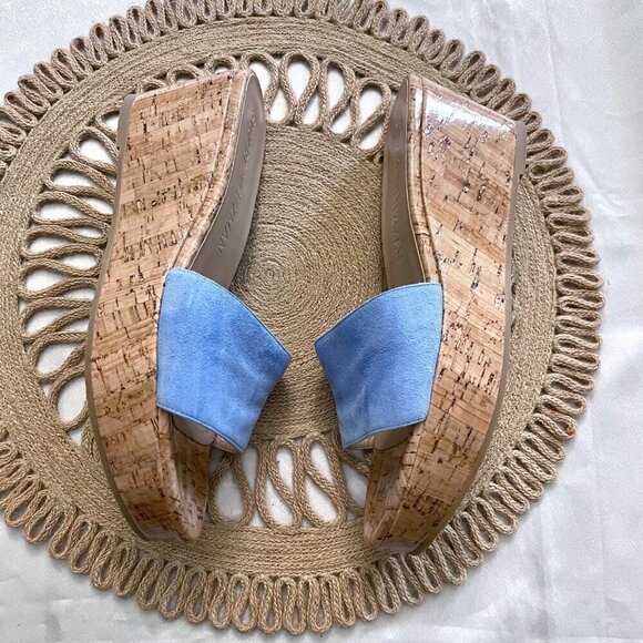 NWOT Stuart Weitzman Blue Suede Summer Wedge Platform Sandals 10B - Picture 3 of 9